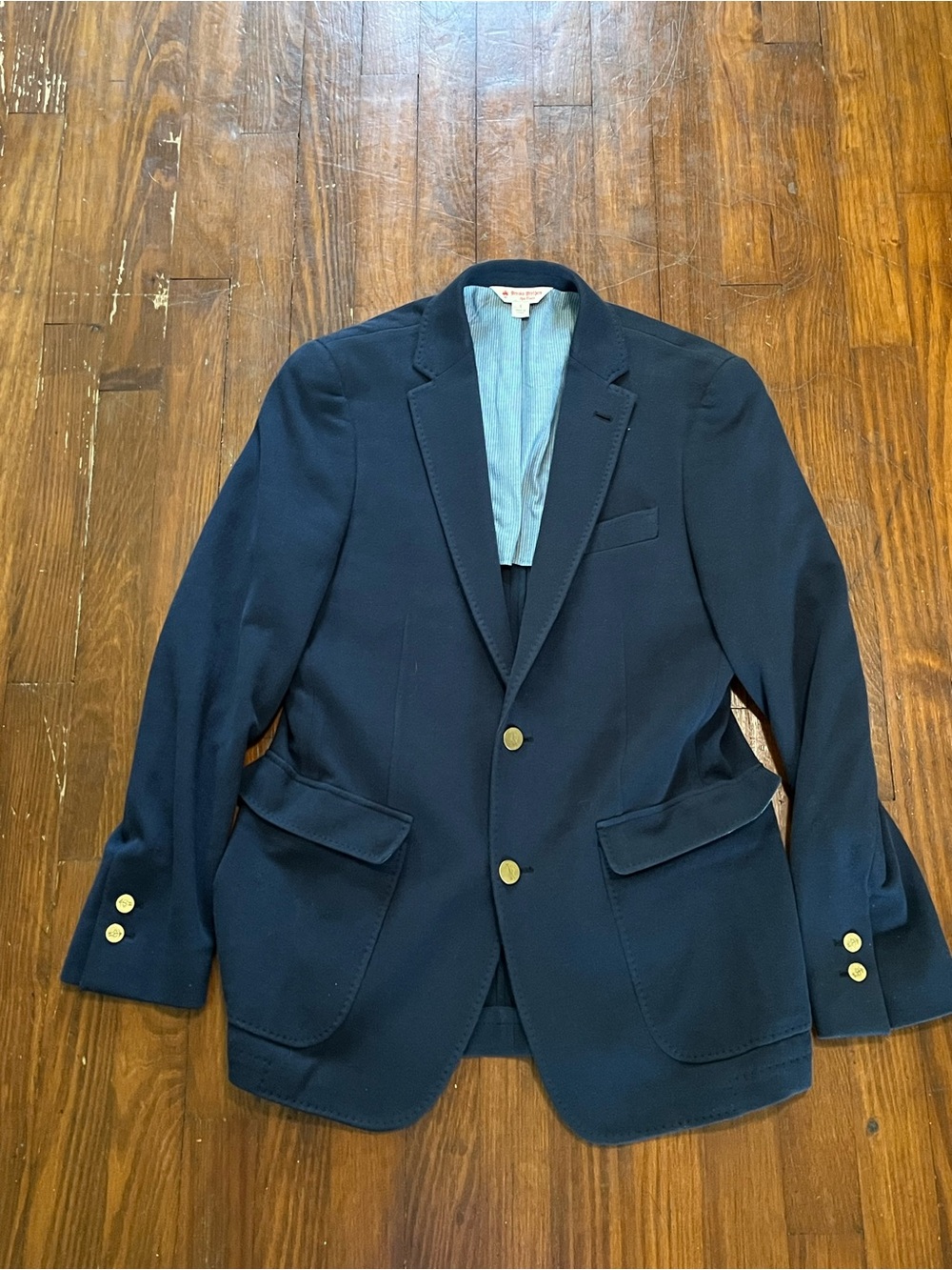 Brooks Brothers Red Fleece Classic Navy Knit Blazer with Brass Buttons